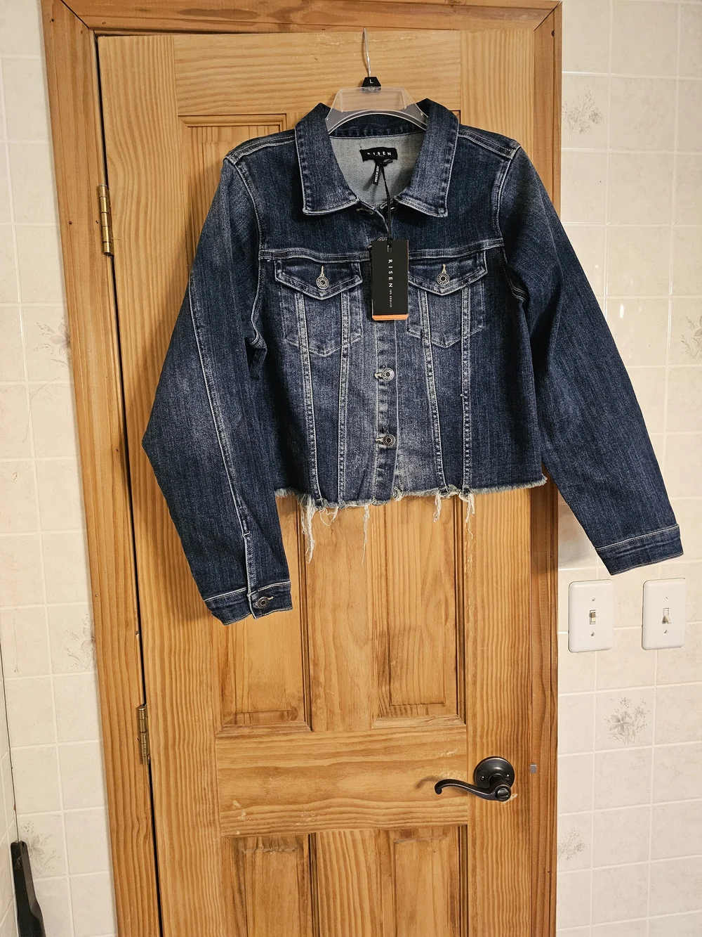 Women's Distressed Risen Denim Jacket Size Lg